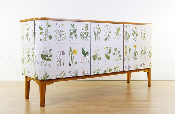 Swedish Modern Sideboard with Illustrations Nordens Flora by C.A.M Lindman, 1930s