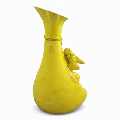 Large Shiwan Yellow-Glazed Hotei Figure Vase, Late 19th Century