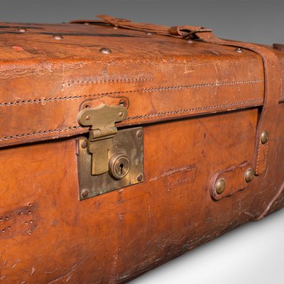 Large Antique English Edwardian Trunk Case in Leather, 1910 for