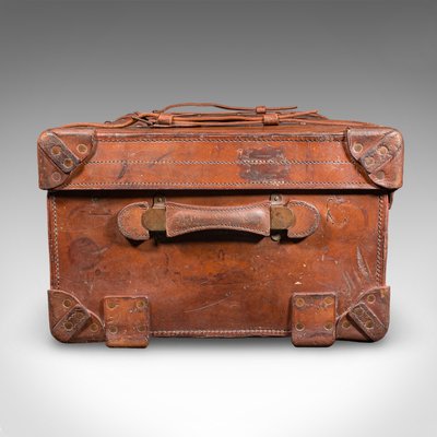 Large Antique English Edwardian Trunk Case in Leather, 1910 for