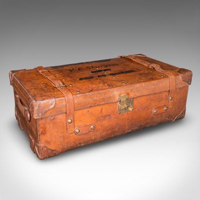 1910s antique trunk アンティーク 本革 トランク クロモス Large Antique English Edwardian Trunk Case in Leather, 1910 for