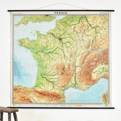 Large Antique French School Map of France by Westermann, 1960s for