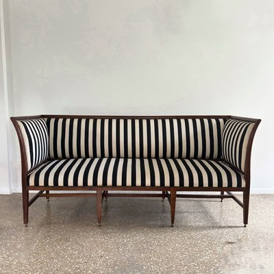 Antique Art Deco 3-Seater Sofa with Striped Fabric, 1800s for sale