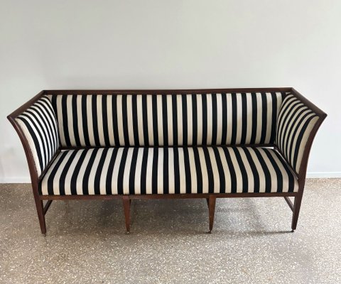 Antique Art Deco 3-Seater Sofa with Striped Fabric, 1800s for sale