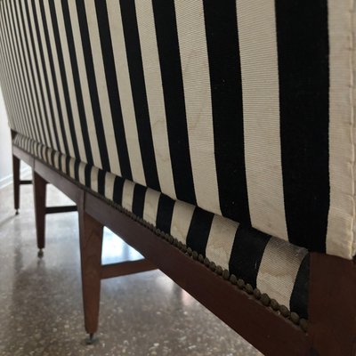Antique Art Deco 3-Seater Sofa with Striped Fabric, 1800s for sale