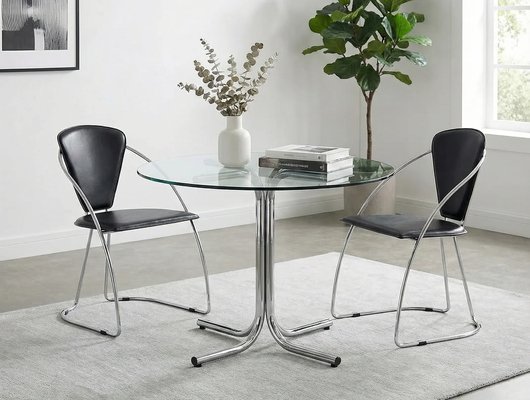 Postmodern Black Leatherette Chair, 1980s, Set of 2 for sale at Pamono