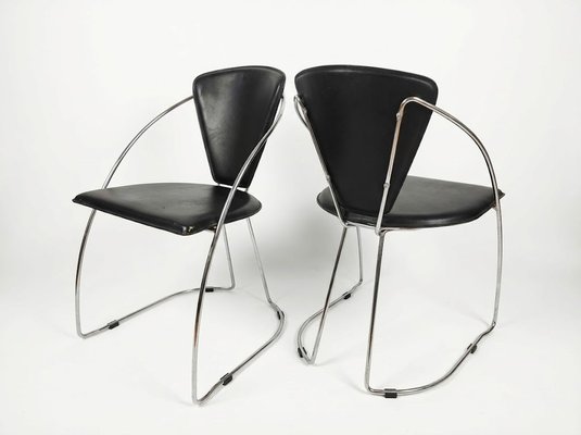 vintage 80s〜90's Postmodern Chair 2 Postmodern Black Leatherette Chair, 1980s, Set of 2 for sale at Pamono