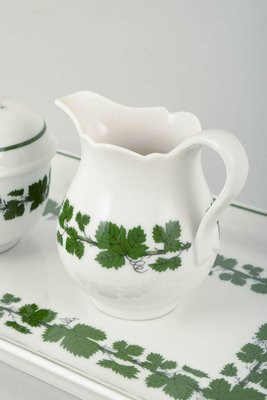 Vine Leaf Muster Porzellan Tablett mit Sahnekännchen und Zuckerdose von Meissen, 3er Set bei Pamono kaufen