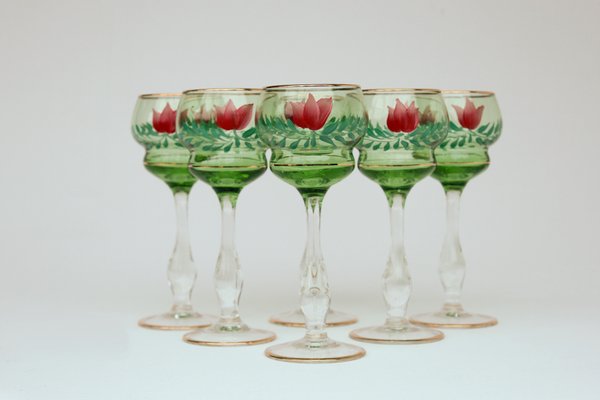 Vintage Italian Wine Glasses with Floral Decoration, 1960s, Set of 6 for  sale at Pamono