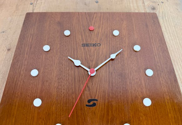 Vintage Brown Wooden Wall Clock from Seiko, 1980s for sale at Pamono
