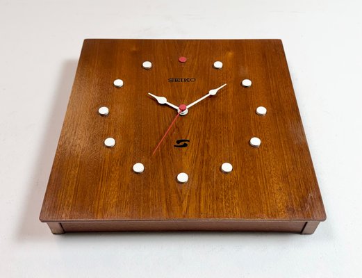 Vintage Brown Wooden Wall Clock from Seiko, 1980s for sale at Pamono