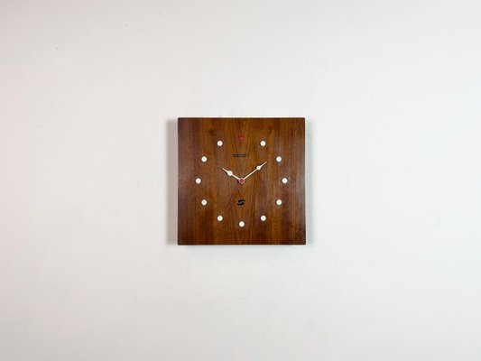 Vintage Brown Wooden Wall Clock from Seiko, 1980s for sale at Pamono