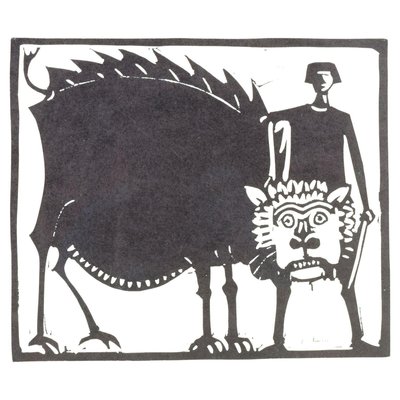 【版画】Åke Holm Åke Holm, Sweden, Daniel in the Lions Den, 1970s, Woodcut on Paper