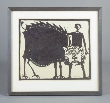 Åke Holm, Sweden, Daniel in the Lions Den, 1970s, Woodcut on Paper