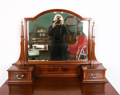Antique Edwardian Mahogany Dressing Table & Mirror, 1900s for sale at Pamono