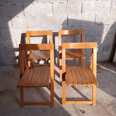 Vintage Folding Chairs in Wood by Aldo Jacober, 1968, Set of 4 for