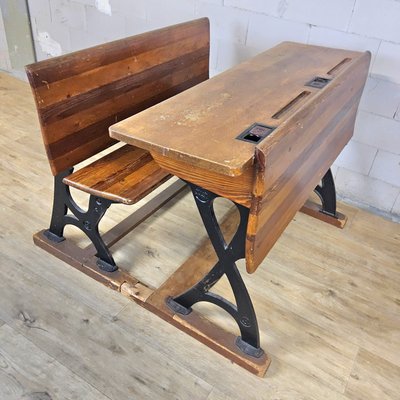 Vintage Dutch School Bench and Desk, 1920s, Set of 2 for sale at