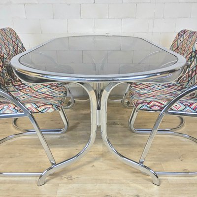 Vintage Italian Chrome and Glass Dining Table and Chairs by