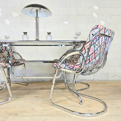 Vintage Italian Chrome and Glass Dining Table and Chairs by