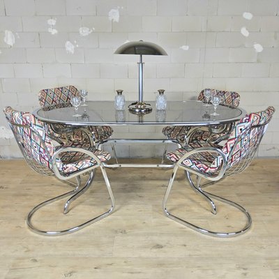 その他 british table and ornamental glass 1956 Vintage Italian Chrome and Glass Dining Table and Chairs by