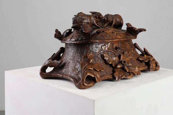 Antique Swiss Black Forest Hand-Carved Jewelry Box in Oak, 1800s