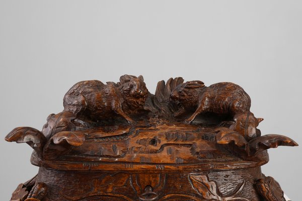 Antique Swiss Black Forest Hand-Carved Jewelry Box in Oak, 1800s