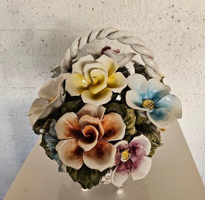 Bassano Ceramic Basket with Flowers, Italy, 1950s for sale at Pamono