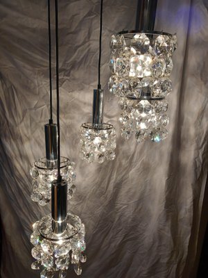 Coppia Di Lampade A Sospensione In Ottone E Cristalli Molati, Mod. 2258 - Foto 5