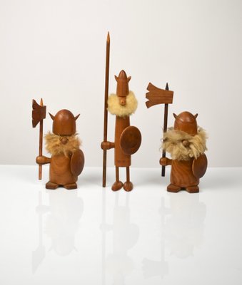 Vintage Danish Teak Viking Figures by Kay Bojesen, 1960s, Set of 3