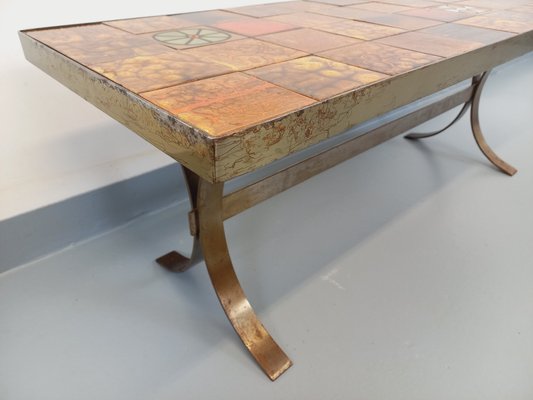 Vintage Rectangular Coffee Table in Steel and Ceramic, 1960s for