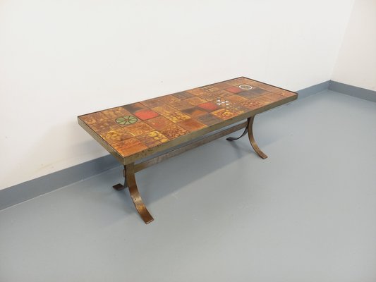 Vintage Rectangular Coffee Table in Steel and Ceramic, 1960s for