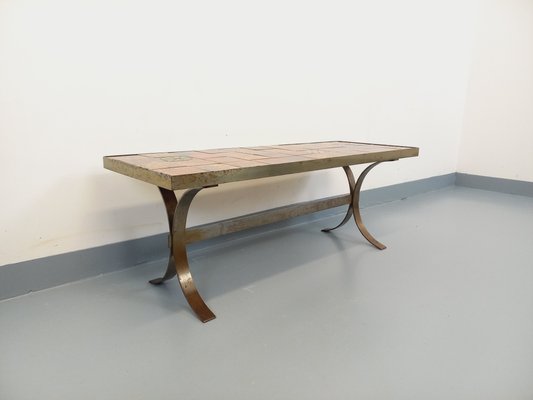 Vintage Rectangular Coffee Table in Steel and Ceramic, 1960s for