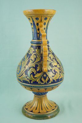 Vintage Neo-Renaissance Majolica Ceramic Vase by Luca Della Robbia