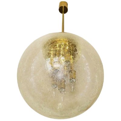Large Frosted Glass And Brass Globe Pendant From Doria 1960s For Large Frosted Glass And Brass Globe Pendant From Doria 1960s 1