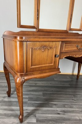 Vintage French Louis Style Oak Dressing Table with Mirror for sale at Pamono