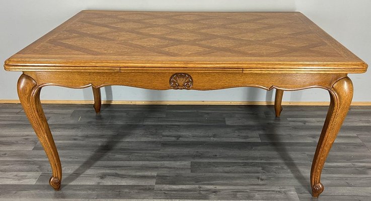 Vintage French Louis XVI Style Carved Oak Extendable Dining Table