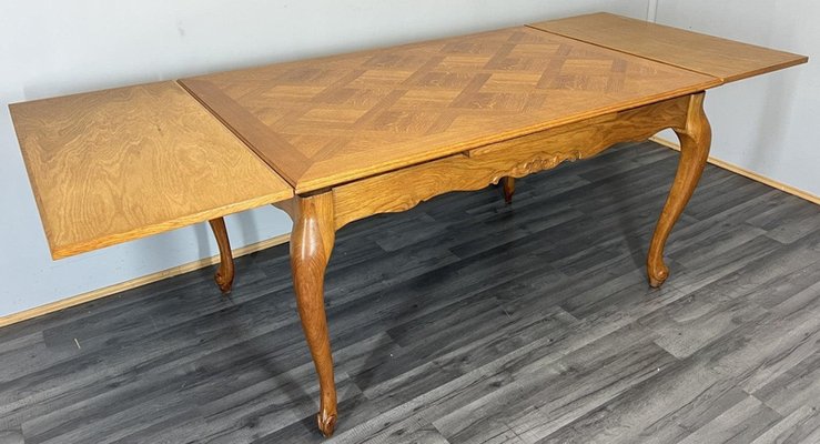 Vintage French Louis XVI Style Carved Oak Extendable Dining Table