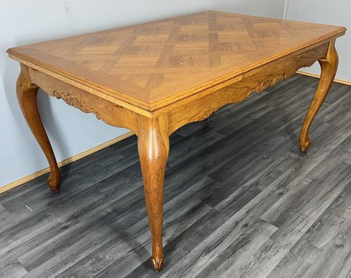 Vintage French Louis XVI Style Carved Oak Extendable Dining Table
