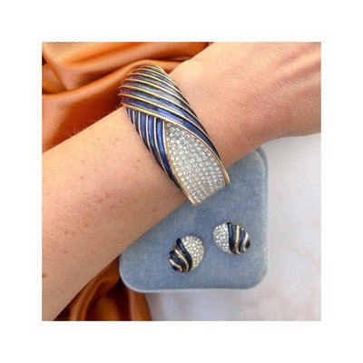 2 pezzi set di gioielli: collana e orecchini con cristalli blu navy per