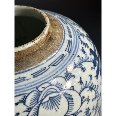 Grand pot de gingembre bleu et blanc Fuliang Bird