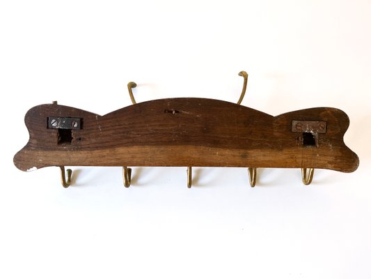 Art Nouveau Brass and Wood Coat Rack or Hanger, Germany, 1900s for