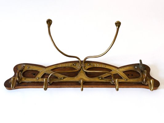 Art Nouveau Brass and Wood Coat Rack or Hanger, Germany, 1900s for