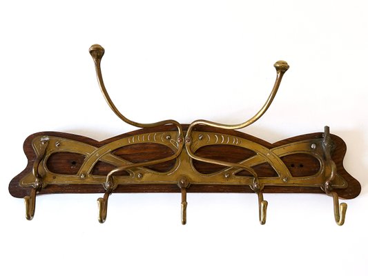 Art Nouveau Brass and Wood Coat Rack or Hanger, Germany, 1900s for