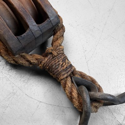 Japanese Wooden Double Pulley with Forged Hooks, 1900s for sale at