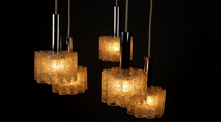 Kaskaden Hängelampe mit 5 Leuchten aus Eisglas Röhren von Doria, 1960er Kaskaden Hängelampe mit 5 Leuchten aus Eisglas Röhren von Doria, 1960er