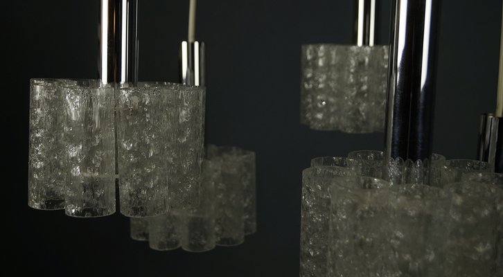 Kaskaden Hängelampe mit 5 Leuchten aus Eisglas Röhren von Doria, 1960er Kaskaden Hängelampe mit 5 Leuchten aus Eisglas Röhren von Doria, 1960er