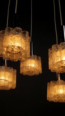 Kaskaden Hängelampe mit 5 Leuchten aus Eisglas Röhren von Doria, 1960er Kaskaden Hängelampe mit 5 Leuchten aus Eisglas Röhren von Doria, 1960er