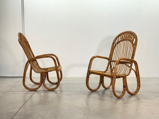 Rattan & Bambus Sthle von Gerbella Turin, 1970er, 2er Set bei Pamono kaufen