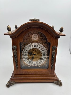 Vintage Tempus Fugit Table Clock in Wooden Case with Brass Details
