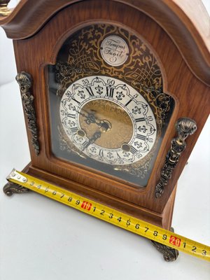 Vintage Tempus Fugit Table Clock in Wooden Case with Brass Details